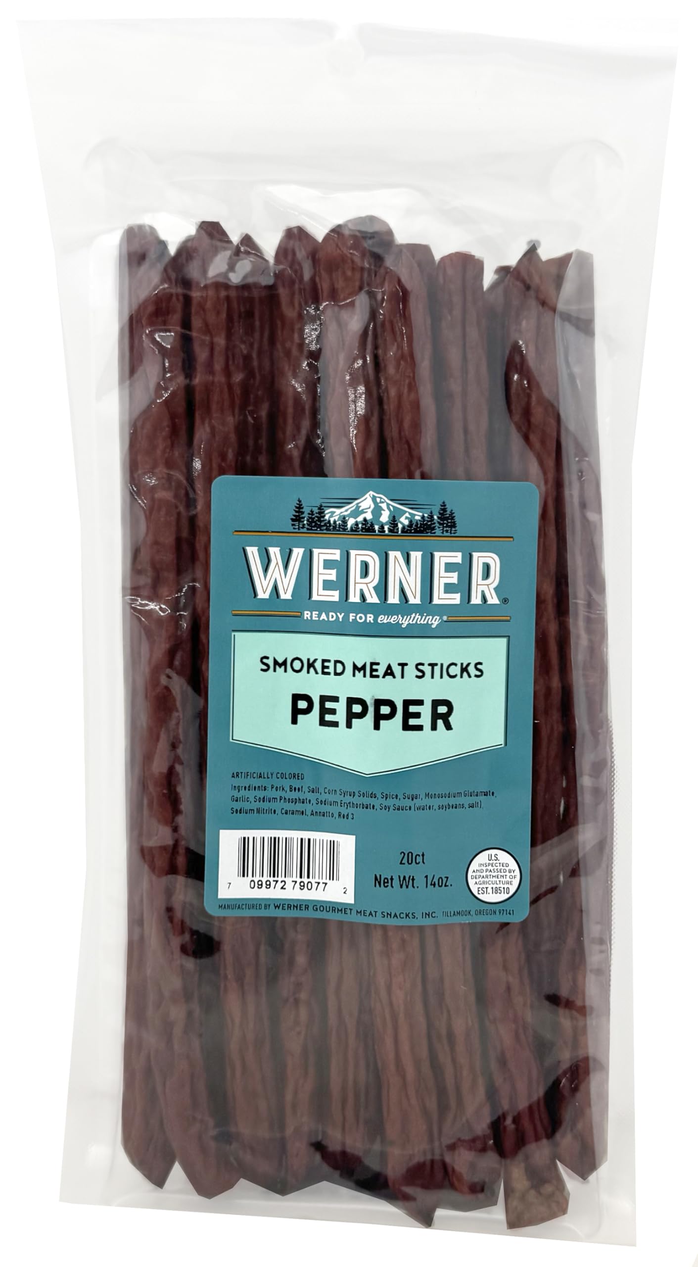 Pepper Smoked Meat Sticks - 20 Pork and Beef Sticks Bulk Pepper Meat Snacks 14 Ounce (20 Individual Sticks, 9" Sticks)