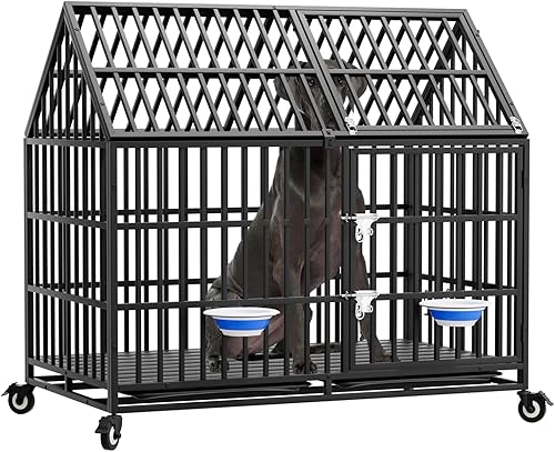 Jaula indestructible para perros de 50 pulgadas, resistente a prueba de escapes, jaula de acero fuerte para perros gigantes extragrandes, alta