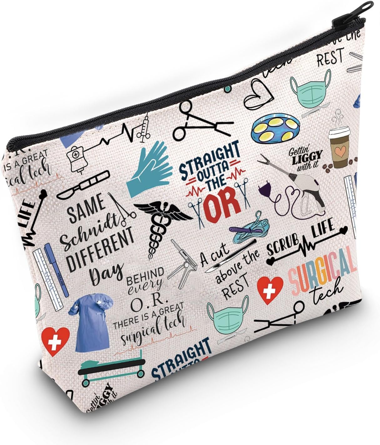 JTOUK Surgical Tech Gift National Surgical Technologists Week Surgical Canvas Makeup Bag (Surgical Tech Pattern Bag EU), Surgical Tech Pattern Bag Eu, Cosmetic Bag With Printing