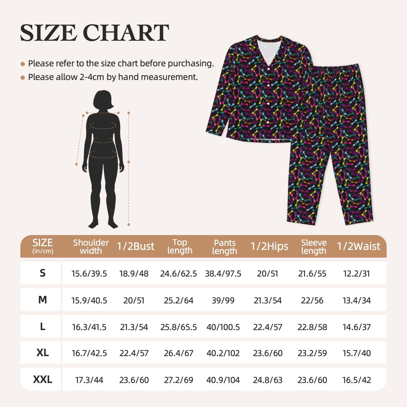 Pigiama da donna a maniche lunghe con stampa libellula carina set pigiama morbido lounge pigiameria fine notte fine settimana, Nero , L