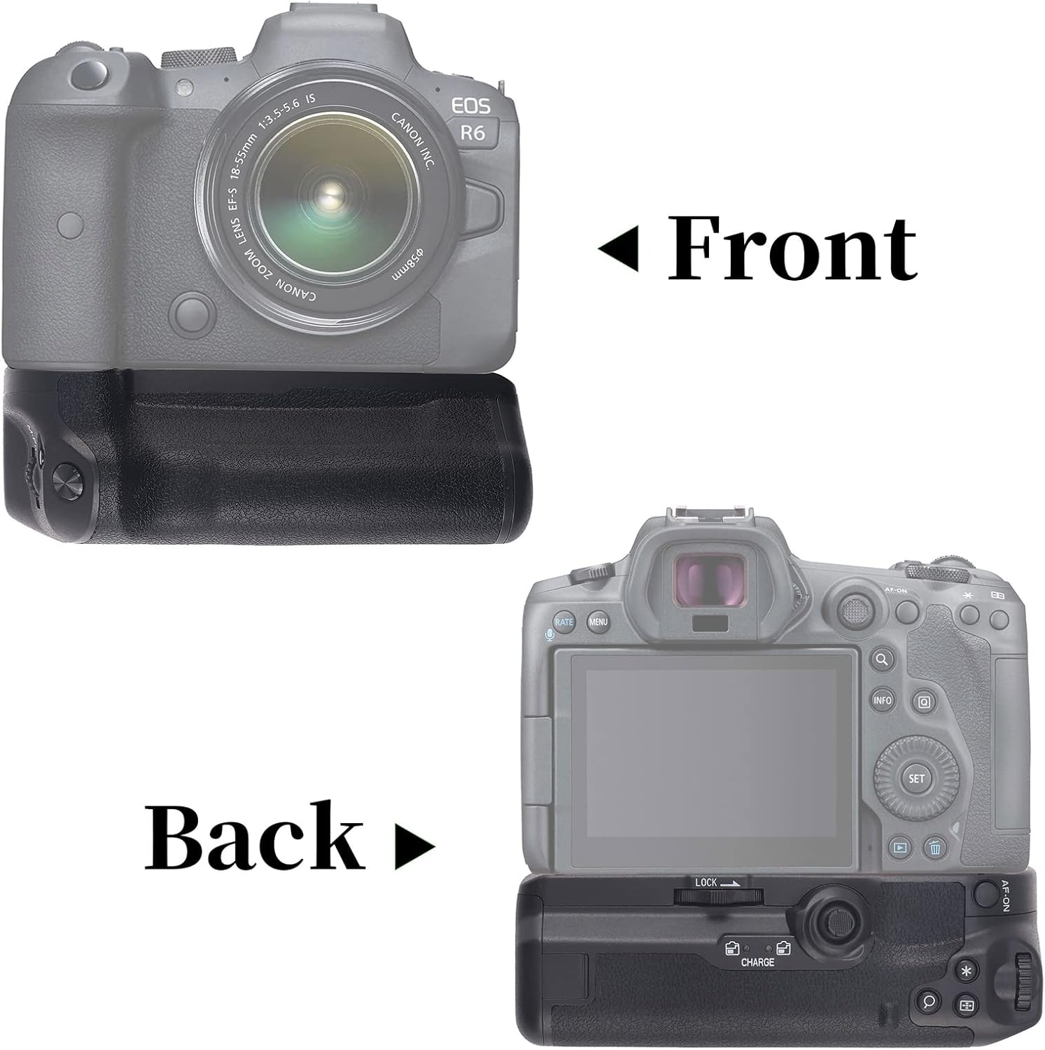 FocusFoto Vertical Battery Grip Holder Multi Power Pack for Canon EOS R6 Mark II, R6II, R5 R6 R5C Mirrorless Camera Replacement for BG-R10, Support up to Two LP-E6/LP-E6N/LP-E6NH Batteries