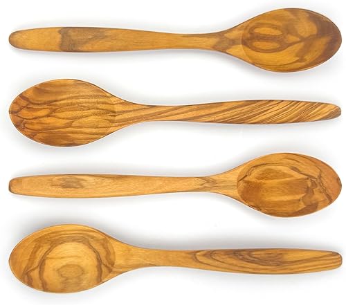 WONDERFUL Cuchara de madera de olivo 100% natural, cucharas de madera de 7 pulgadas para comer, perfecta para mostaza, azúcar, sal, miel, sopa, té,