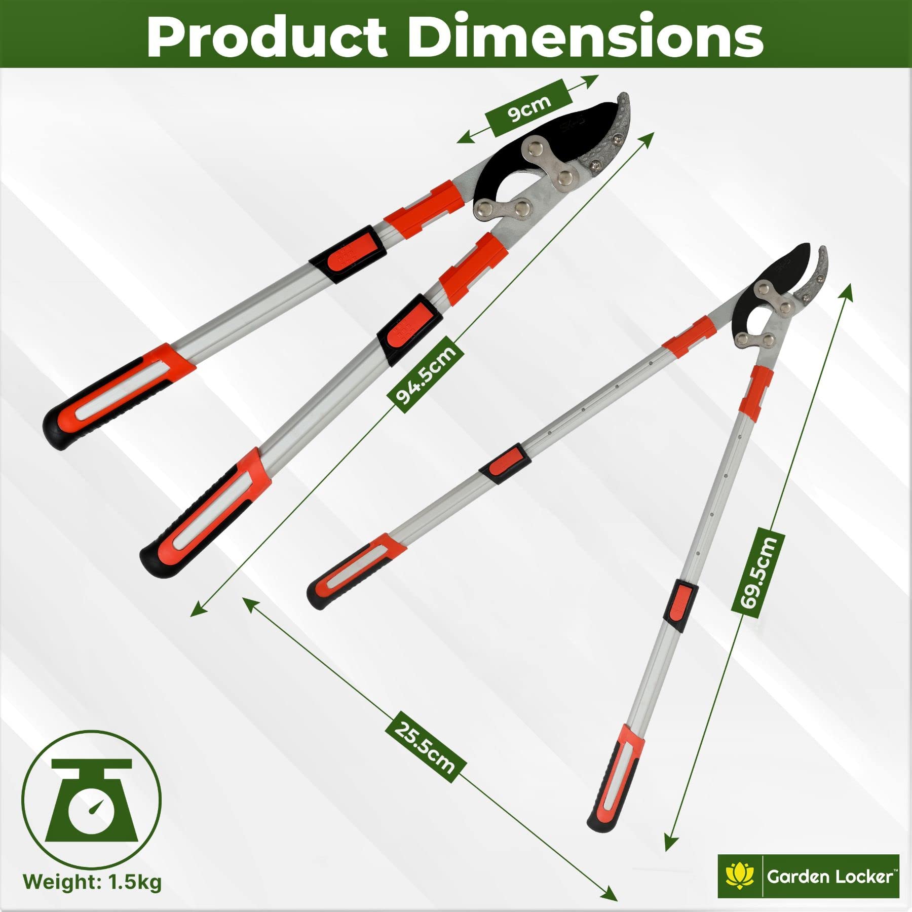 Two Inch Branch Grass Trimmer Extendable Telescoping Anvil Lopper - Cuts Up To 2 Inch ...