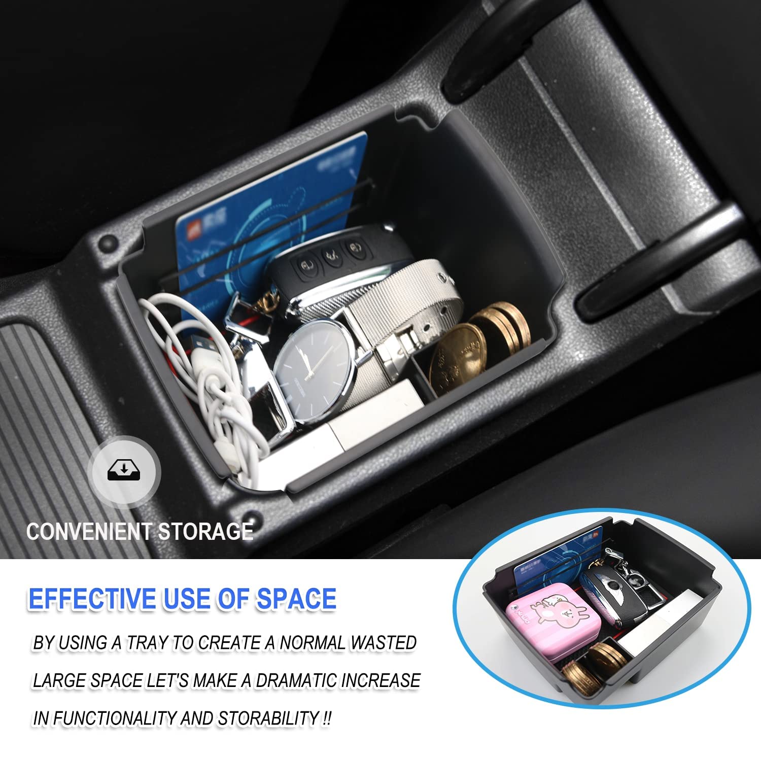 DIYUCAR Vassoio Organizer Per Console Centrale Inferiore - Compatibile Con VW ID.7 (Plastica ABS, Nero) - 4