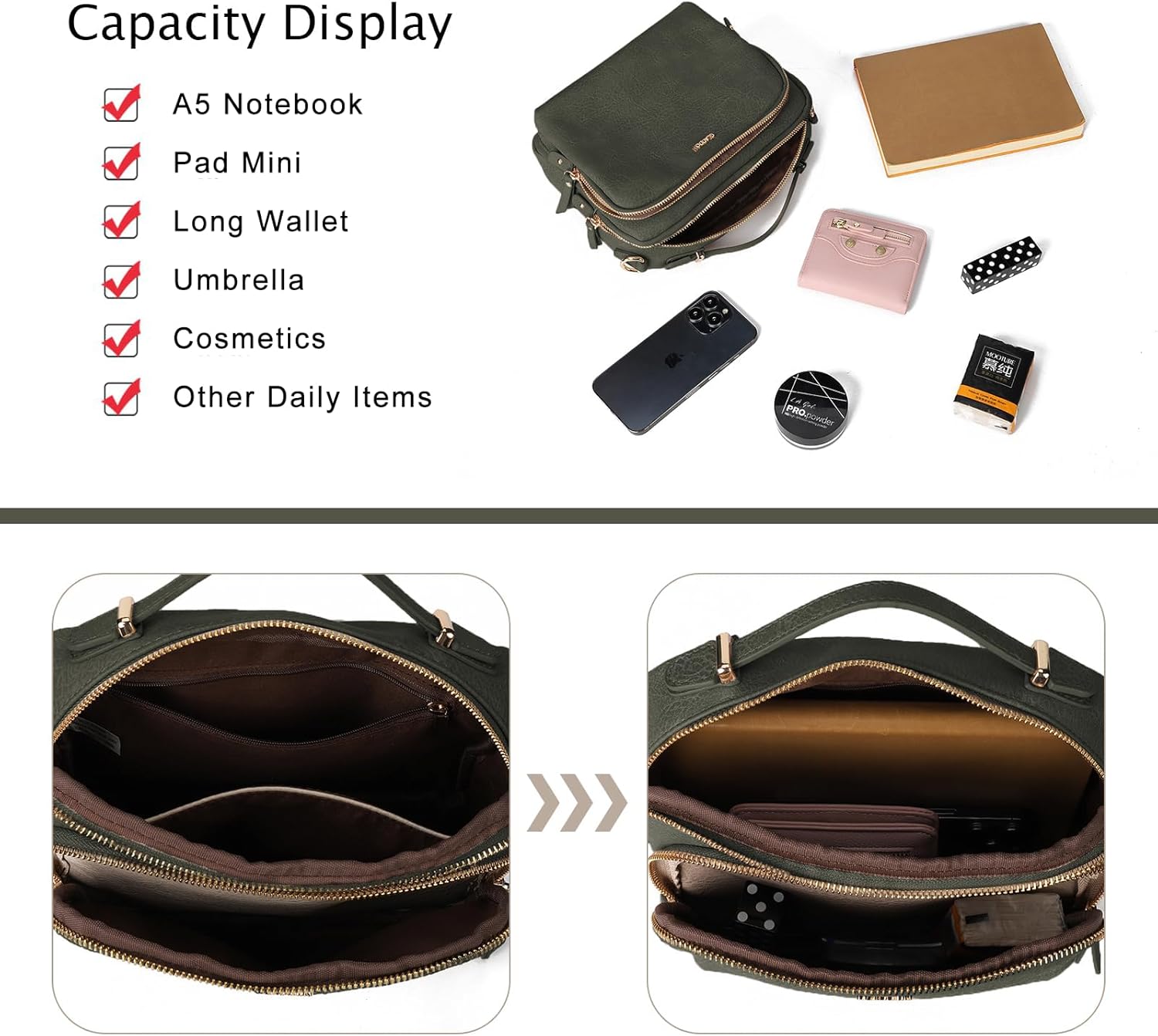 GLITZALL Multi Pockets Crossbody Bags for Women Small Top Handle Purse Satchel and Medium Pocketbooks | Fit A5 Notebook, Pad Mini, Soft Vegan Leather - Image 4