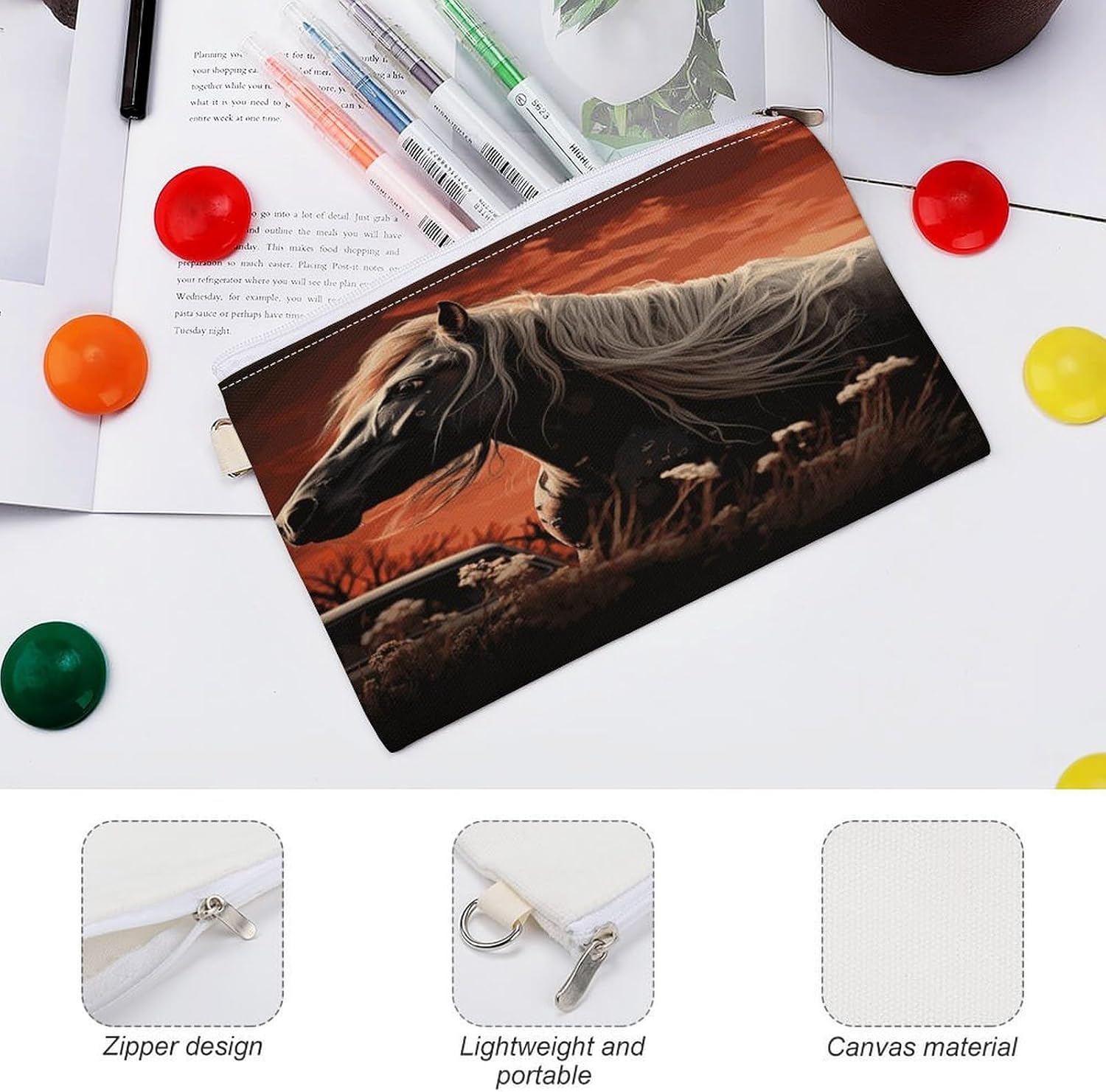 Romantic Mustang Coin Purse Mini Coin Pocket Pouch Change Holder for Men Women Portable Change Wallet