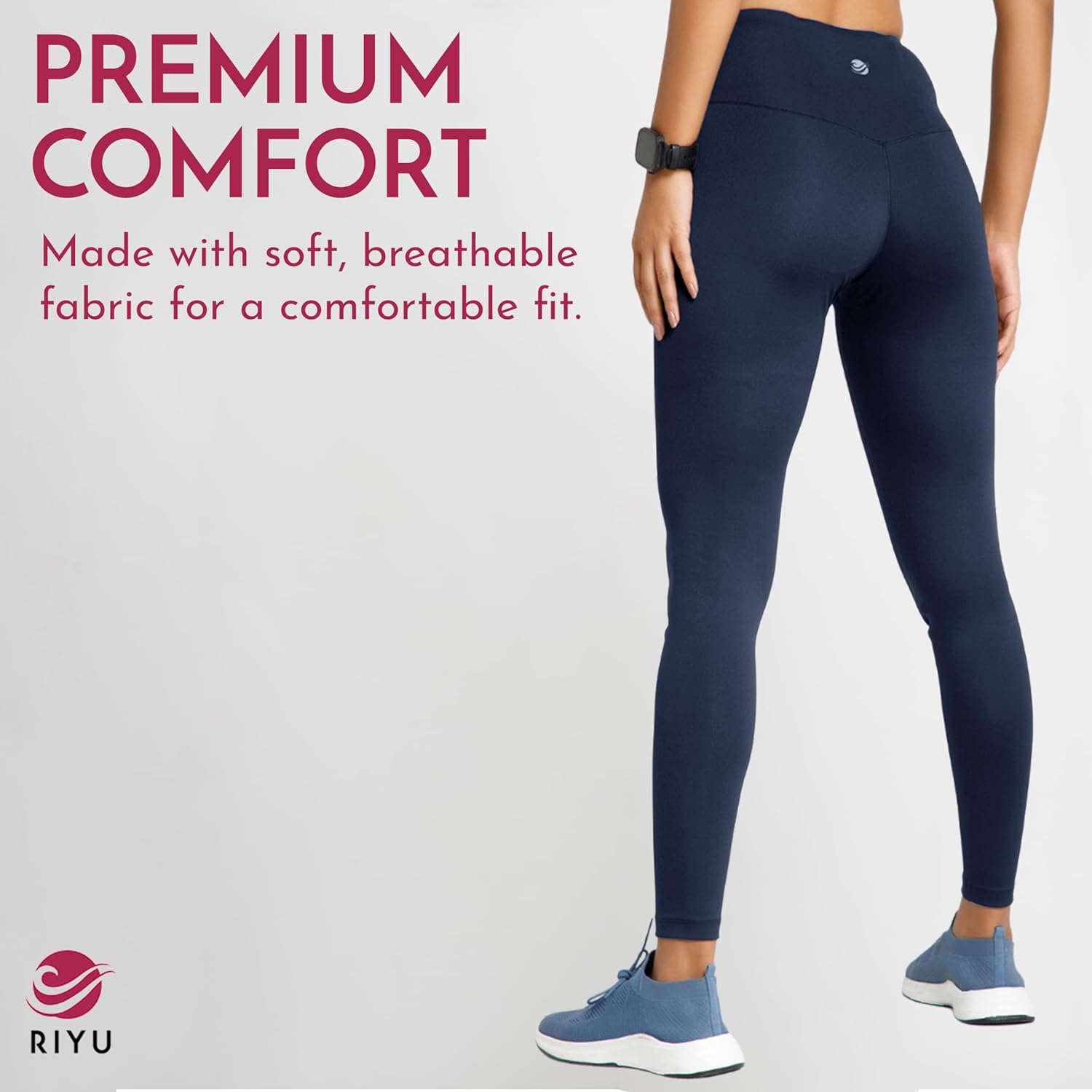 RIYU Crossover High Waisted Leggings Women's Yoga Pants Workout Clothes for Gym Activewear for Petite Sizes - Image 3