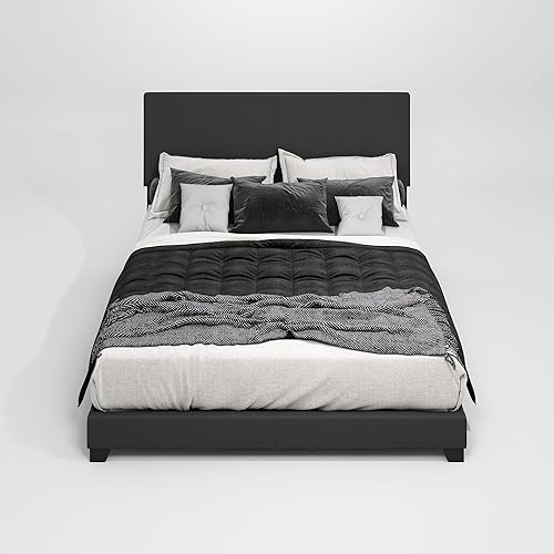 Miniatura 42 de Furinno Pessac - Marco de cama tapizado, piel sintética blanca, tamaño individual XL Blanco,Negro -,Glacier,Negro (plain