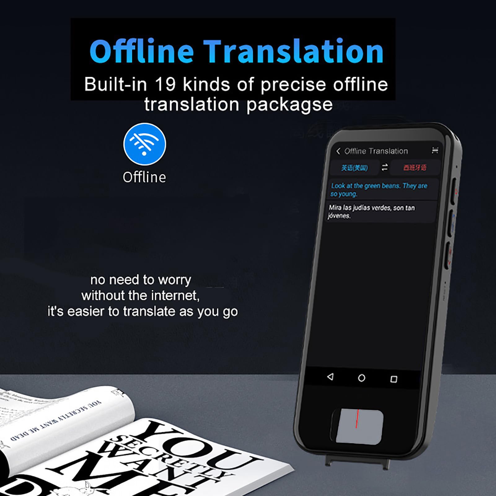 Jectse Traducteur Intelligent, AI Scan Photo Text Call Enregistrement Intelligent Dispositif de Traduction Hors Ligne avec Prise en Charge de 90 Langues et Appareil Photo 5MP, pour Une