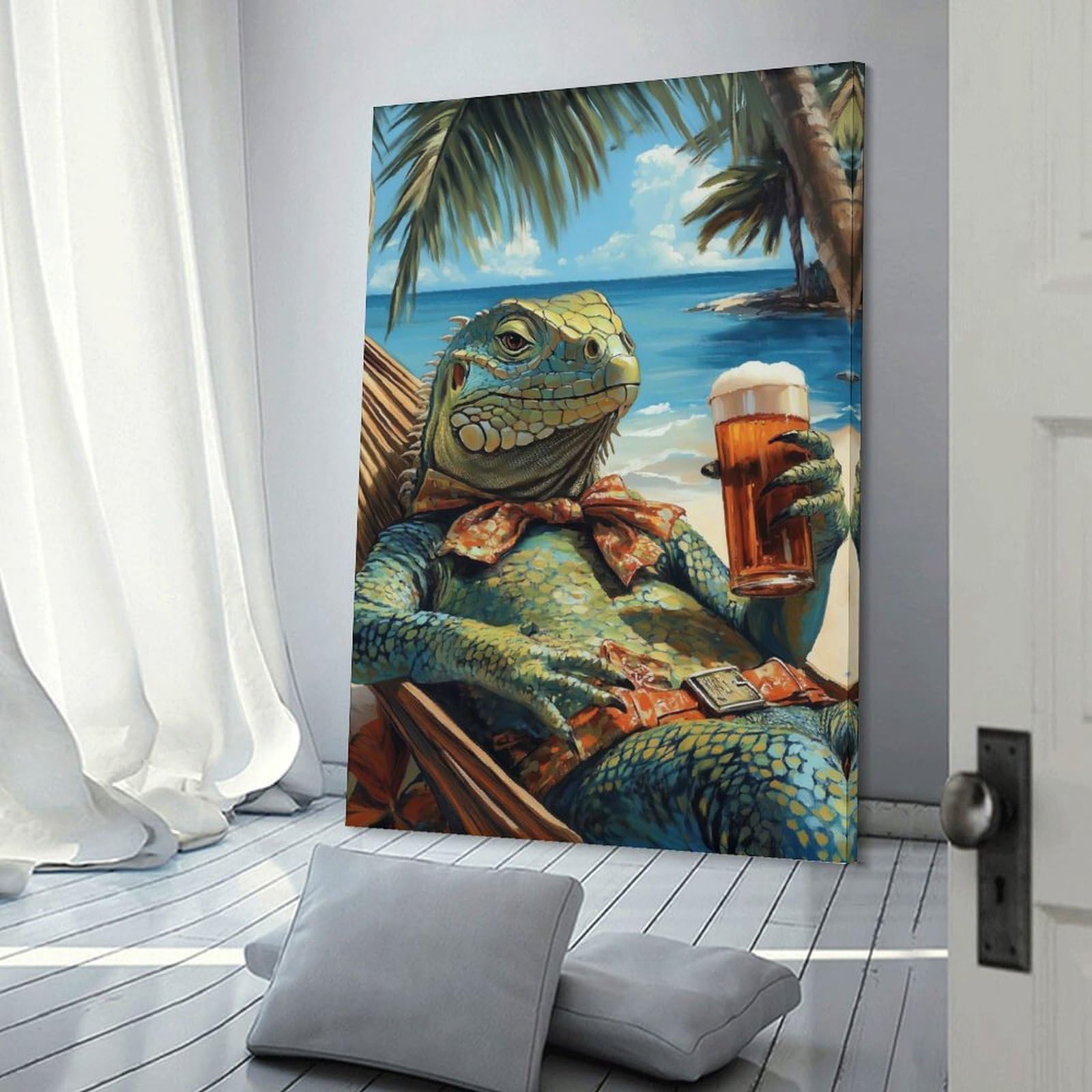 Junmoney Frame-Style-7-1 Wall Art Print Iguana Beach Chill, 12X18inch(30X45cm), For Contemporary Homes, Apartments Or Offices, An Easy Choice For New Home Styling
