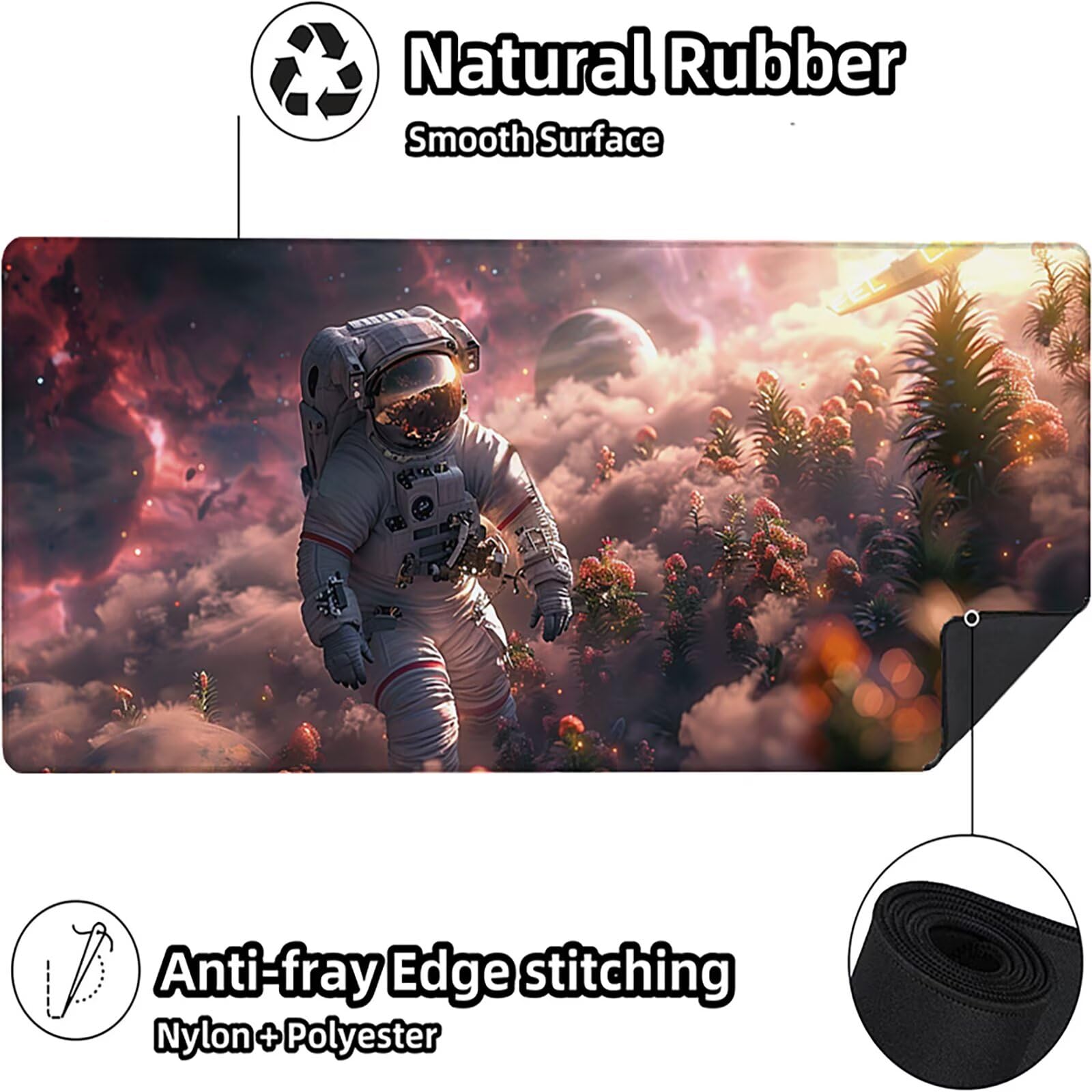Astronauta Alfombrilla Ratón Gaming XXL 1500 x 800 mm, Alfombrilla Gaming Rosa Mousepad con Base de Goma Antideslizante, Impermeable Desk Mat para Teclado y Raton, Accesorios Gaming, Regalos 7-T