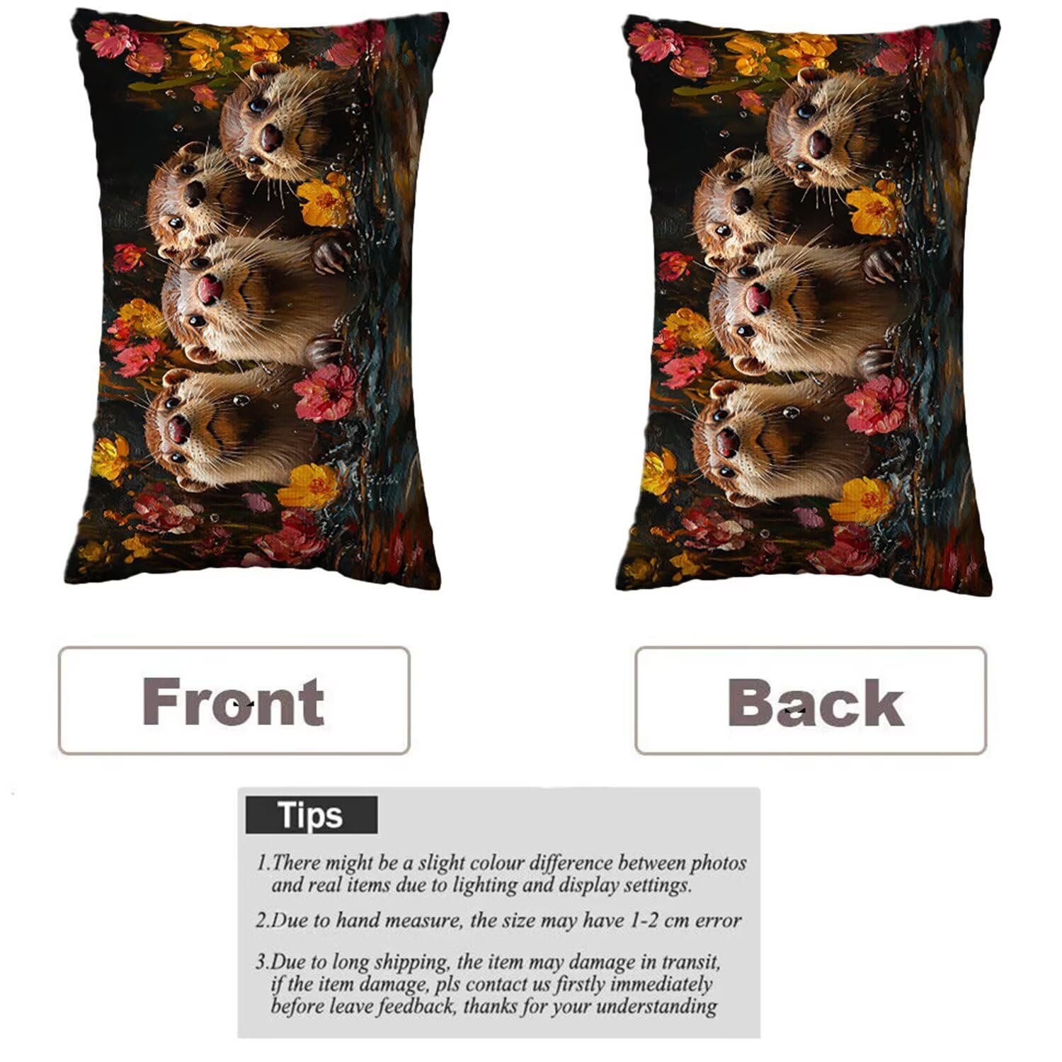 Juego de 4 Rectangular Funda de Cojines Exterior Impermeable Fundas de Almohada Sofa Cojines Terciopelo Decorativos Nutria marina Patrón Decorativos Moderna para Jardín Sofá Silla 40x80cm y-245