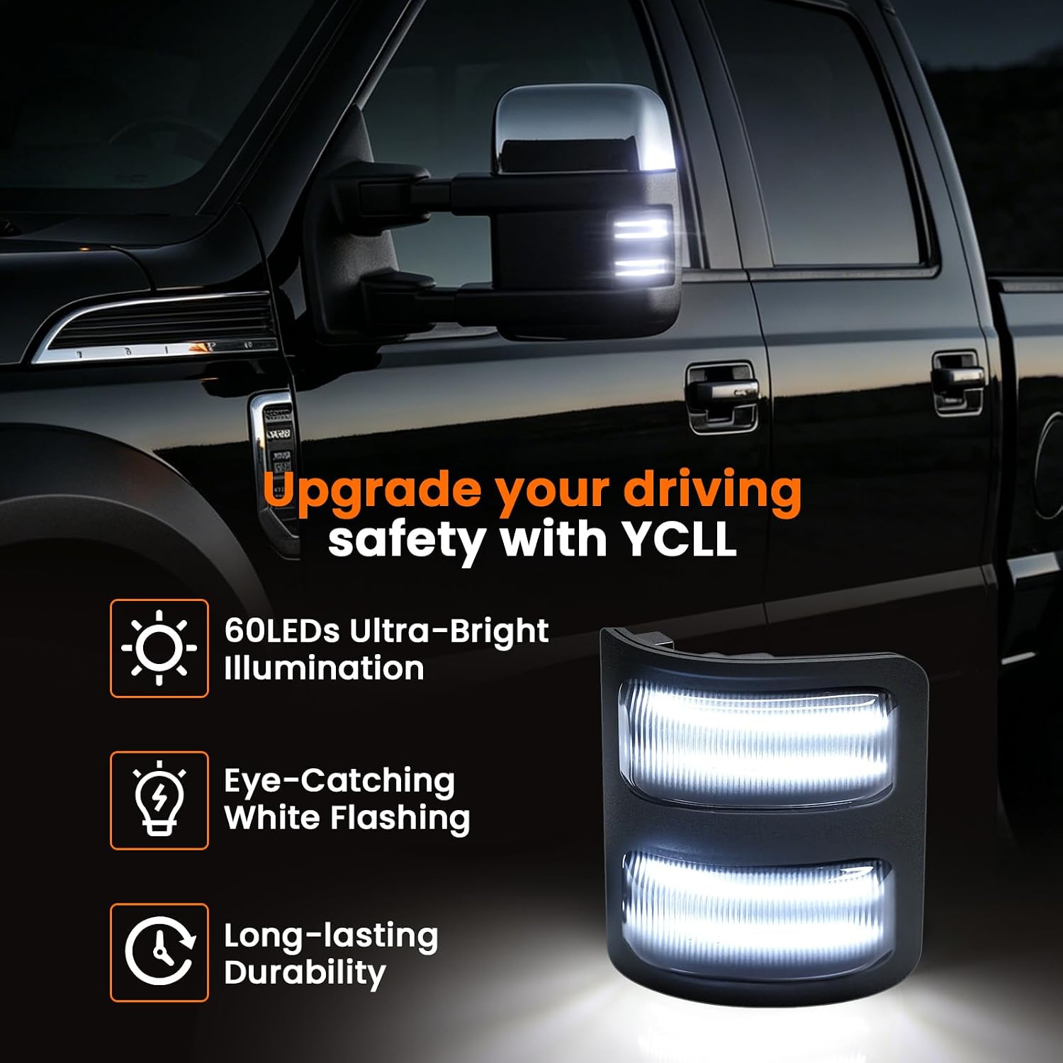 YCLL LED Side Mirror Marker Lights for 2008-2016 Fo'rd F250 F350 F450 F550 Super Duty Side Mirror LED Turn Signal Lights, Smoked Lens White LED Mirror Light, 2PCS Turn signal Aftermarket Replacement