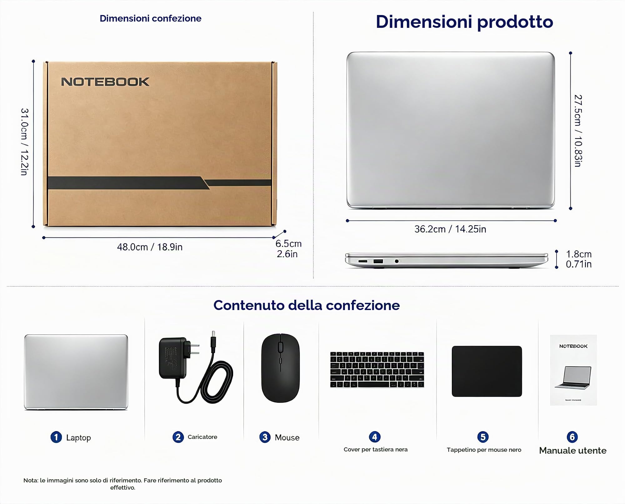 PC Portatile 15,6″ FHD IPS Celeron 5205U, 8GB DDR4, SSD 128GB, Tastiera LED