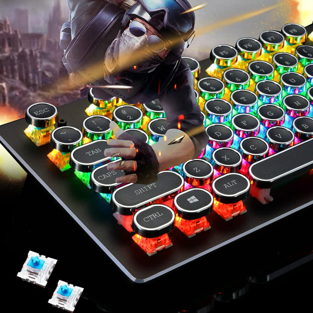HJK920 - Tastiera da gioco meccanica, illuminazione LED RGB, 104 tasti, tastiera retrò cablata per PC Gamer Office e Computer Portatile da ufficio (nero)