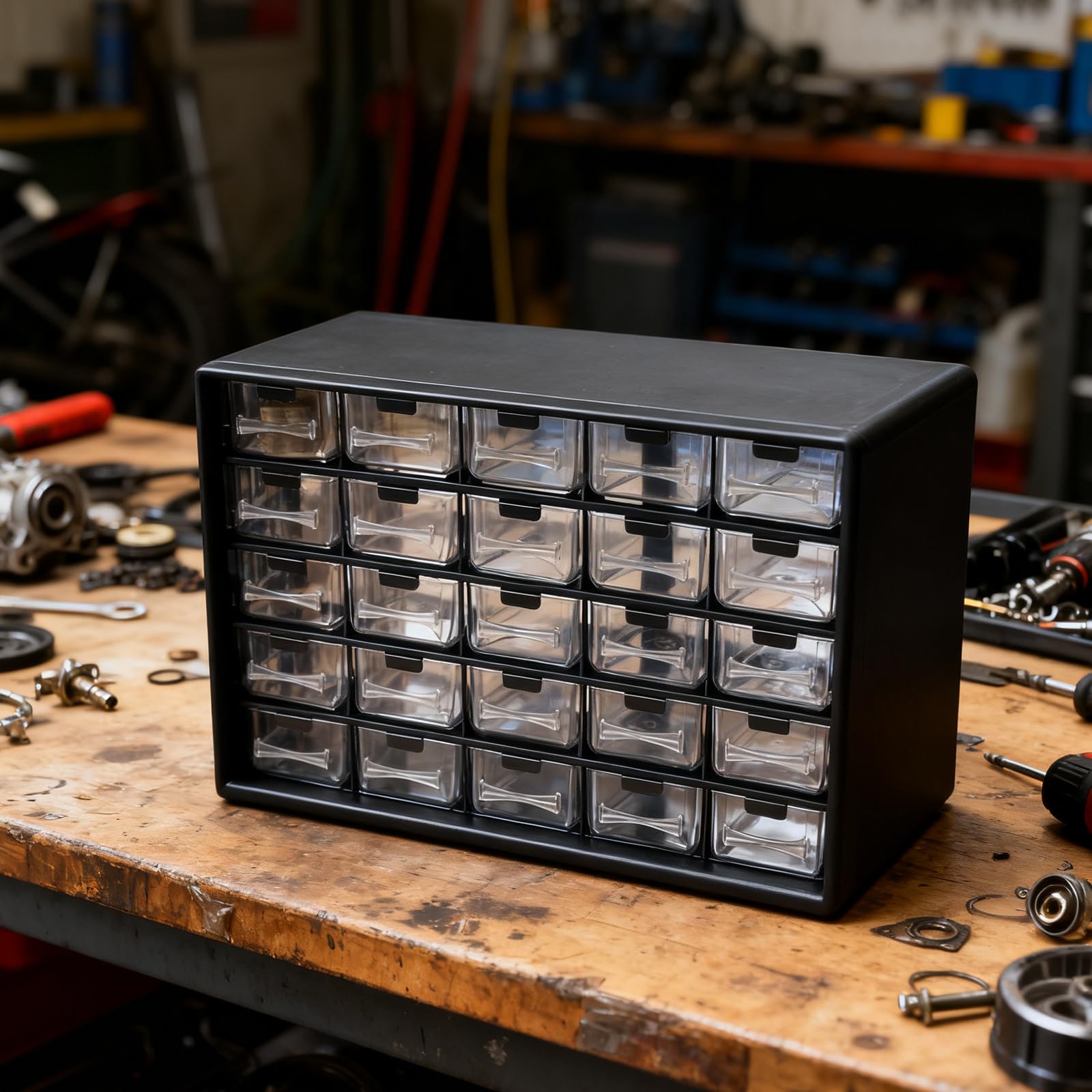 Contenitore per attrezzi verticale espandibile con 25 sezioni personalizzabili, in ABS trasparente per l'uso in officina, organizer per articoli da ufficio