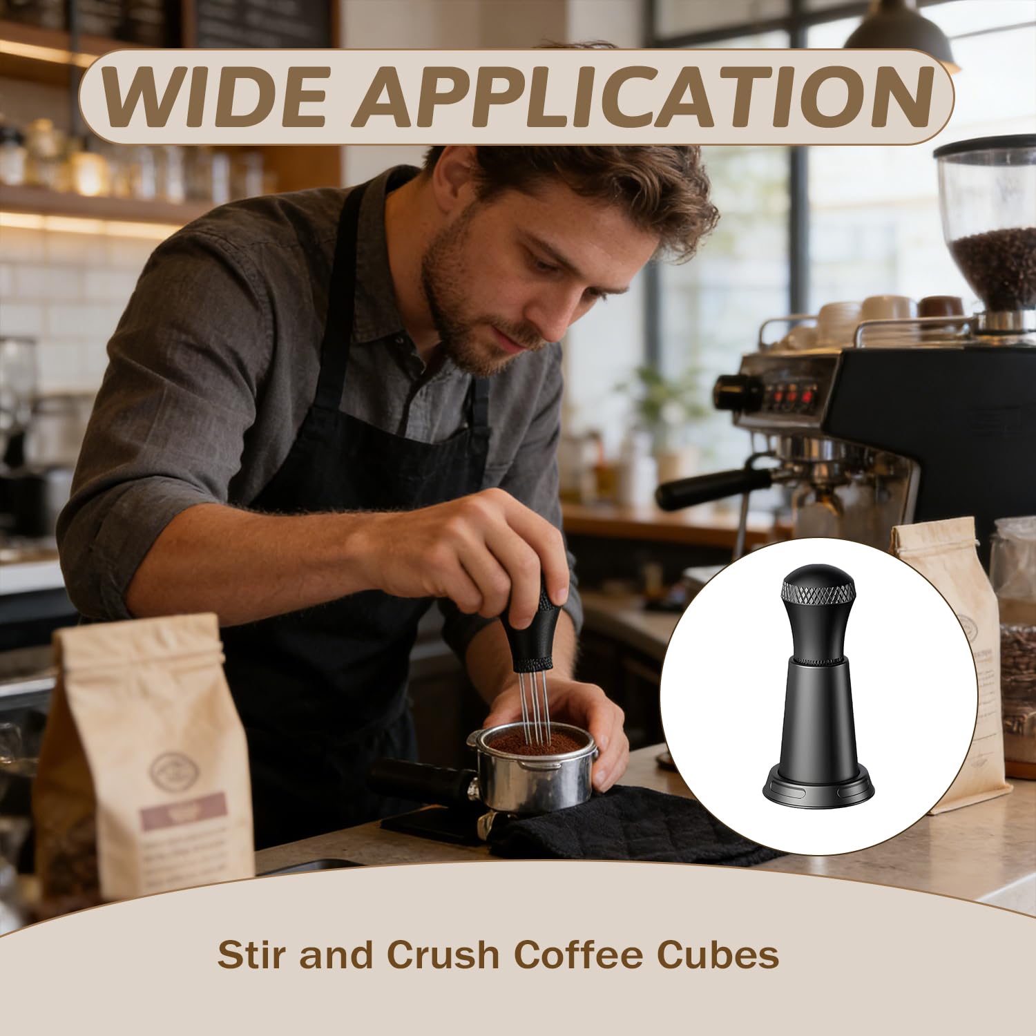 Distribuidor de café extraíble, herramienta WDT negra con agujas de acero inoxidable flexibles de 45 x 95 mm, portafiltros, accesorios para la preparación precisa del café y calidad de extracción