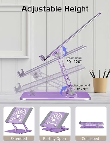 Miniatura 5 de Soporte de aluminio para computadora portátil para escritorio, elevador ergonómico ajustable para laptop, soporte plegable y portátil, apto para
