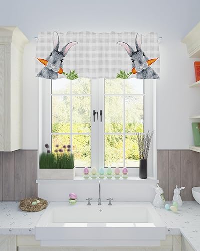 Miniatura 4 de Cenefas de Pascua para ventanas, cortinas de cocina de conejo, conejo, zanahoria, cenefas de cocina, cortinas de búfalo gris, cortinas cortas para