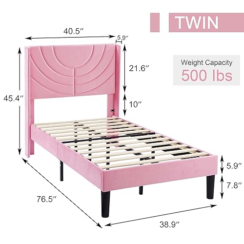 Miniatura 44 de VECELO Base de cama tamaño matrimonial tapizada con cabecera de tela, soporte de listones de madera, no necesita somier, base de colchón, color