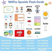 Vista 2 de Ceiba Tree Tarjetas Didácticas en Español 100 Frases de Conjugación de Verbos de Inglés a Español Adjetivos Colores Tarjetas Didácticas Educativas