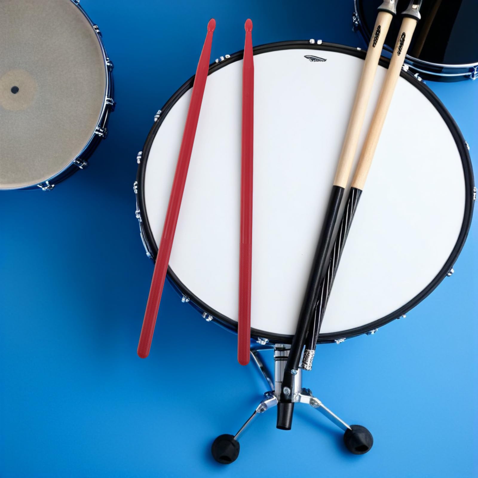 Alipis Set de Accesorios para Batería de Percusión con Agarre Antideslizante, Baquetas de Nylon y Madera, Funda Roja para Baquetas, Adecuado para Bateristas Profesionales y Adultos