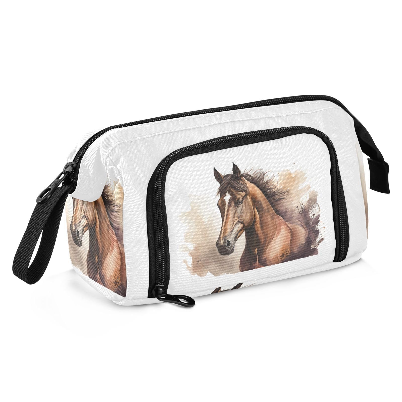 Yopersonalizes Large Pencil Case for Girls Boys Horse Painting Pencil Bag for Secondary School Supplies Office Stationery Organised Pencil Pouch for Kids Teen Student Women