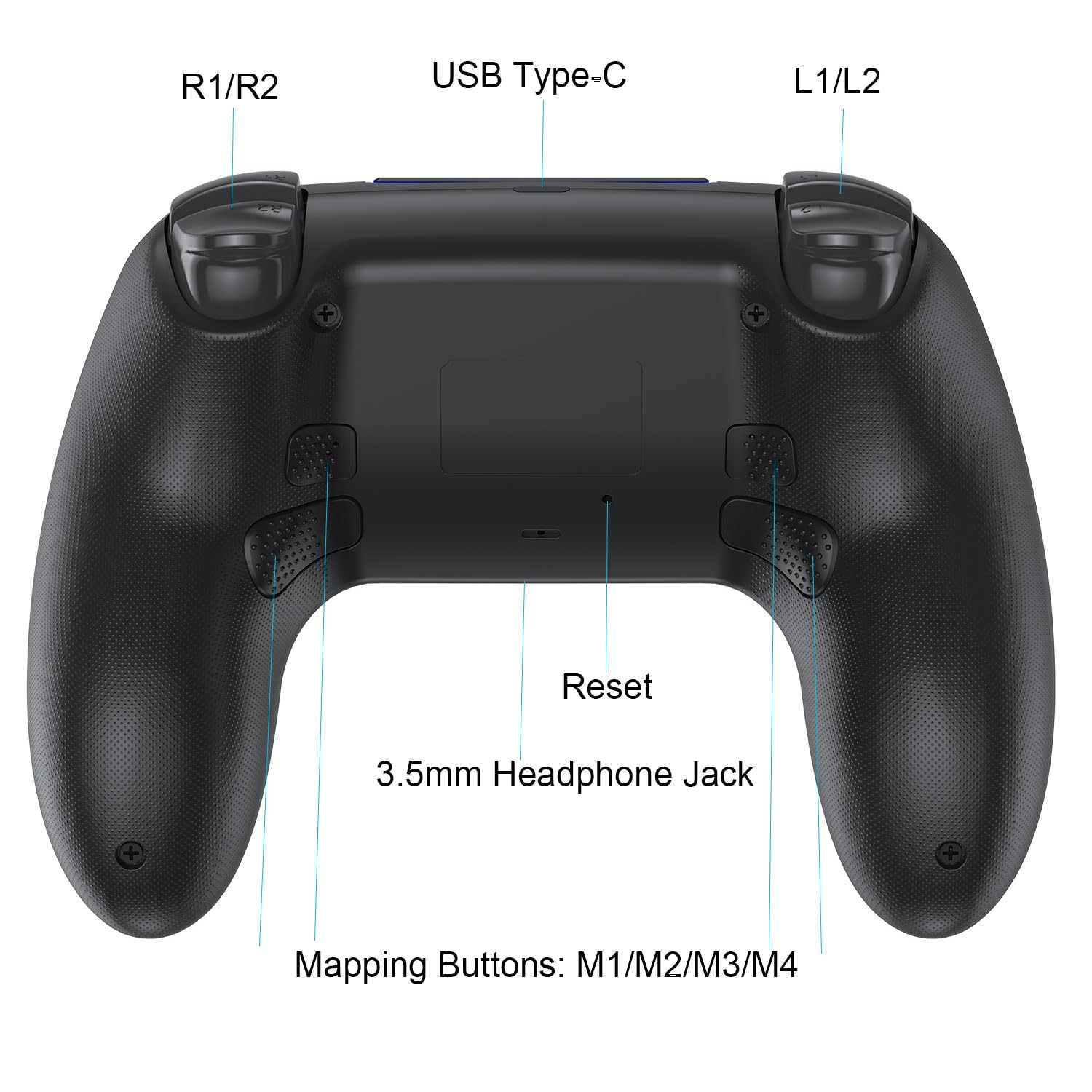 Mando de juego inalámbrico para PlayStation 4 Bluetooth de repuesto para PS4 Slim/Pro y Windows PC, recargable, portátil, doble vibración, joystick remoto con función turbo/mapeo