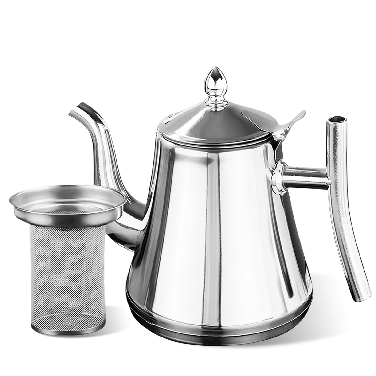 Teiera con inserto per colino, teiera in acciaio inox con filtro da 1 l, teiera a doppia parete con coperchio, teiera, teapot, tea per fornelli a induzione, fornello elettrico in ceramica a gas