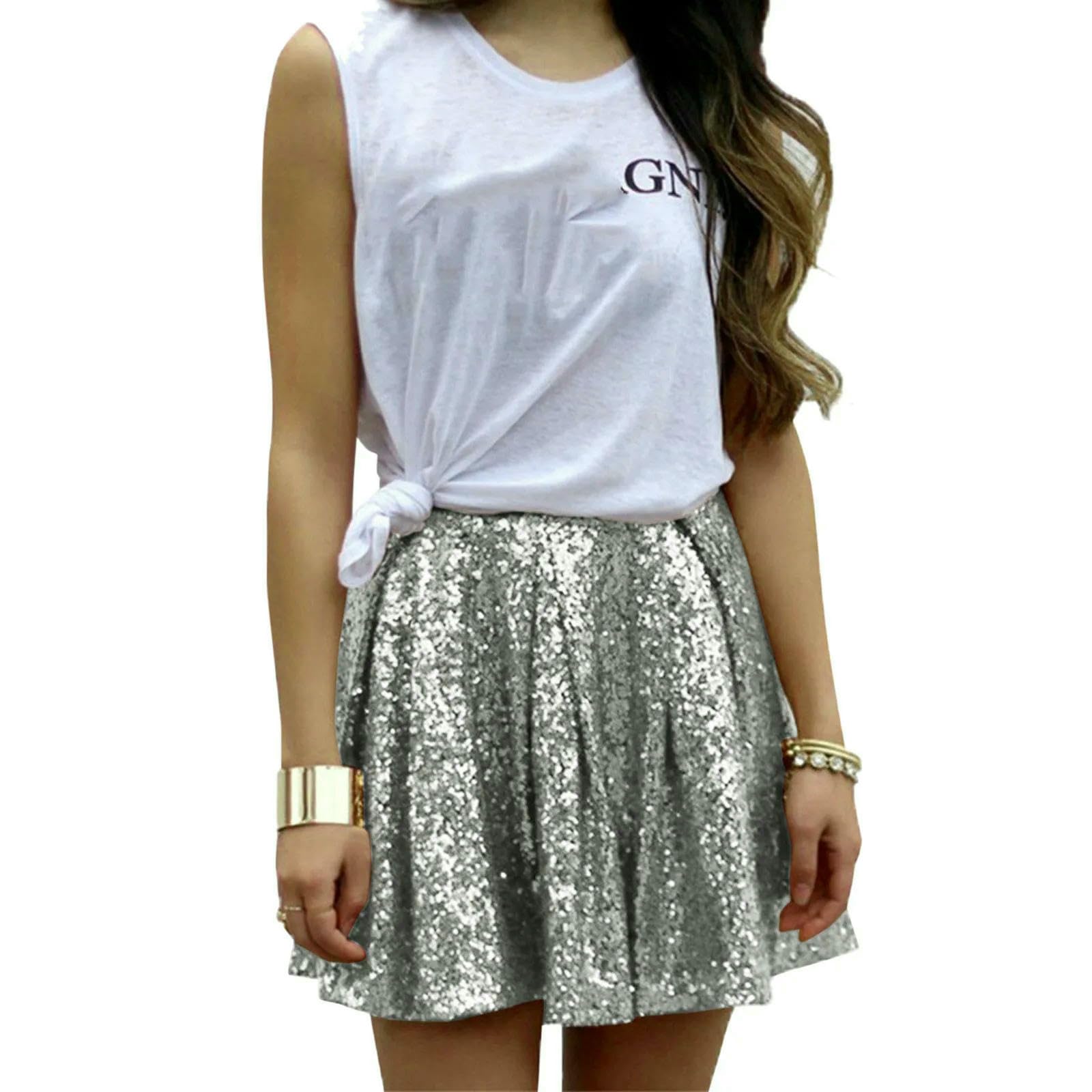 Gonna Gonne da Donna Mini Gonna A Pieghe in Piega da Donna con Paillettes Scintillanti Scintillanti Gonfie-Oro-s