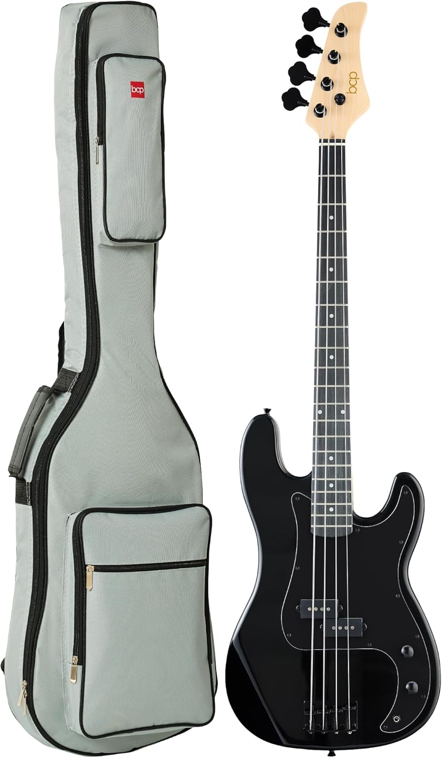 Best Choice Products Full Size Beginner 4-String Electric Bass Guitar, Wooden PB-Style Bass Starter Set w/Padded Carrying Case - Black/Black