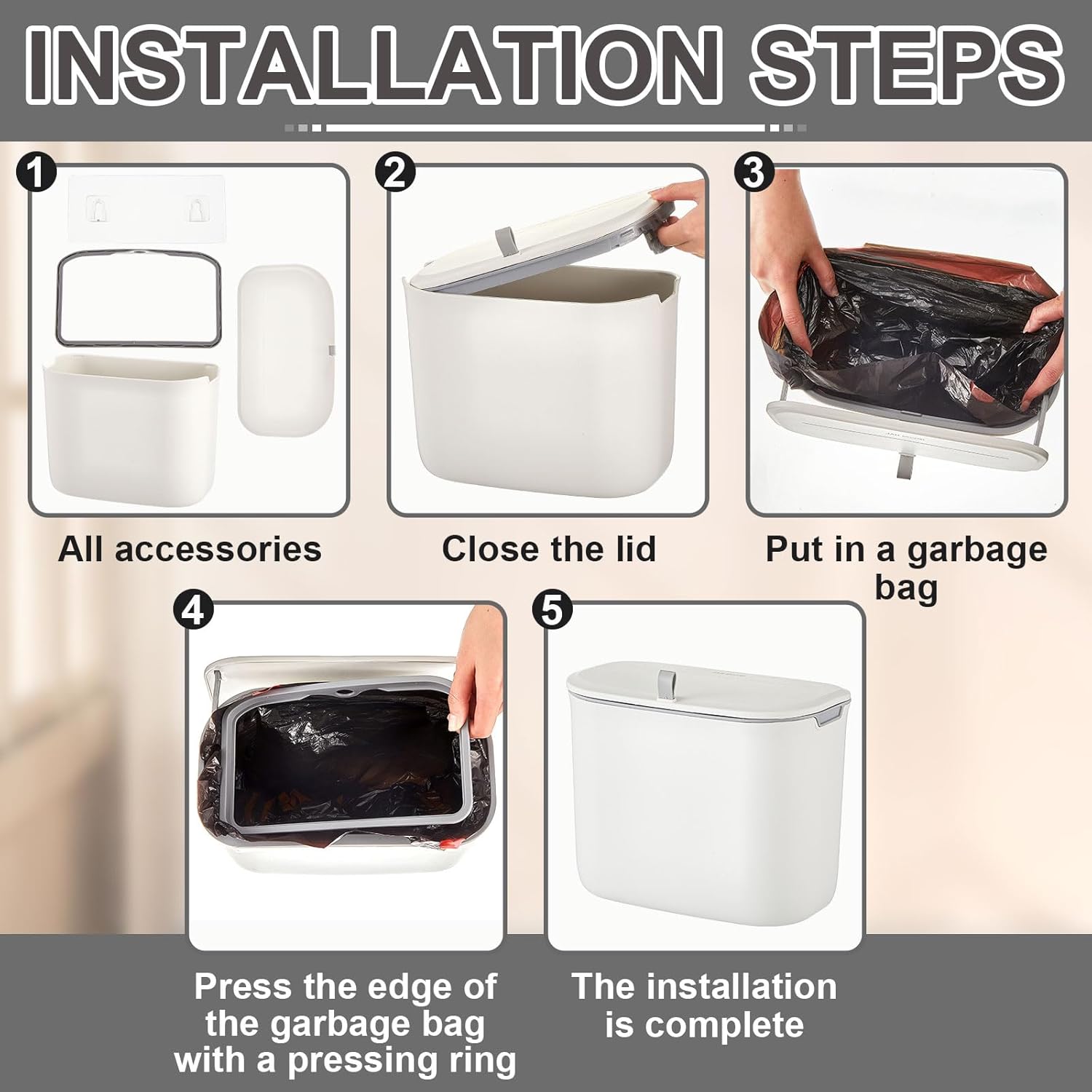 Tioncy 2 Pcs Sanitary Napkin Receptacle Plastic Wall Mounted Tampon Disposal Bin with Lid Feminine Hygiene Disposal Container for Bathroom Restroom Home Office
