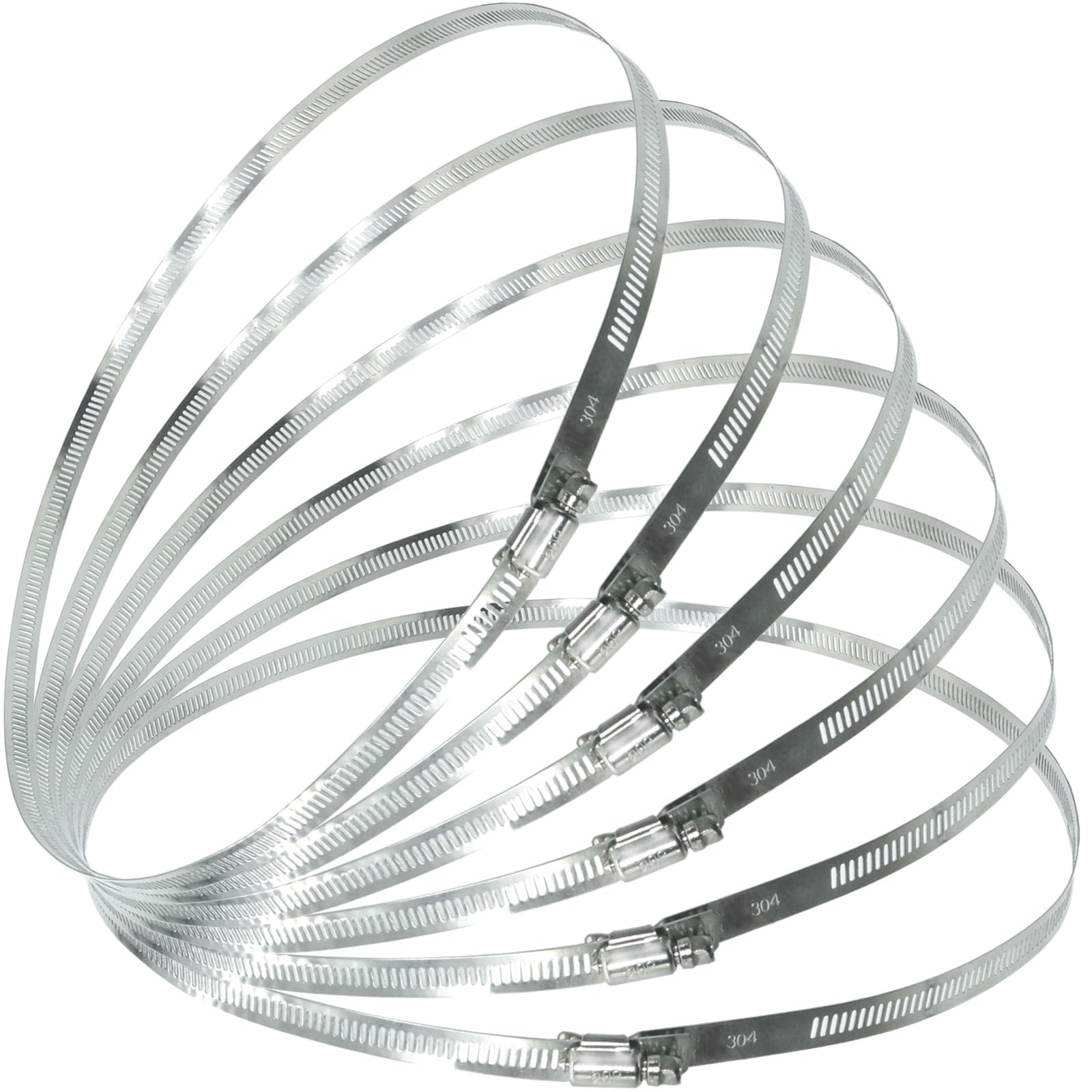 6 Pcs 7.8-Inch/200mm 304 Stainless Steel Adjustable Metal Clamps, Heavy Duty Worm Gear Hose Clamps Band Clamp for Securing Pipe, Tube, Air Duct, Automotive, HVAC Systems