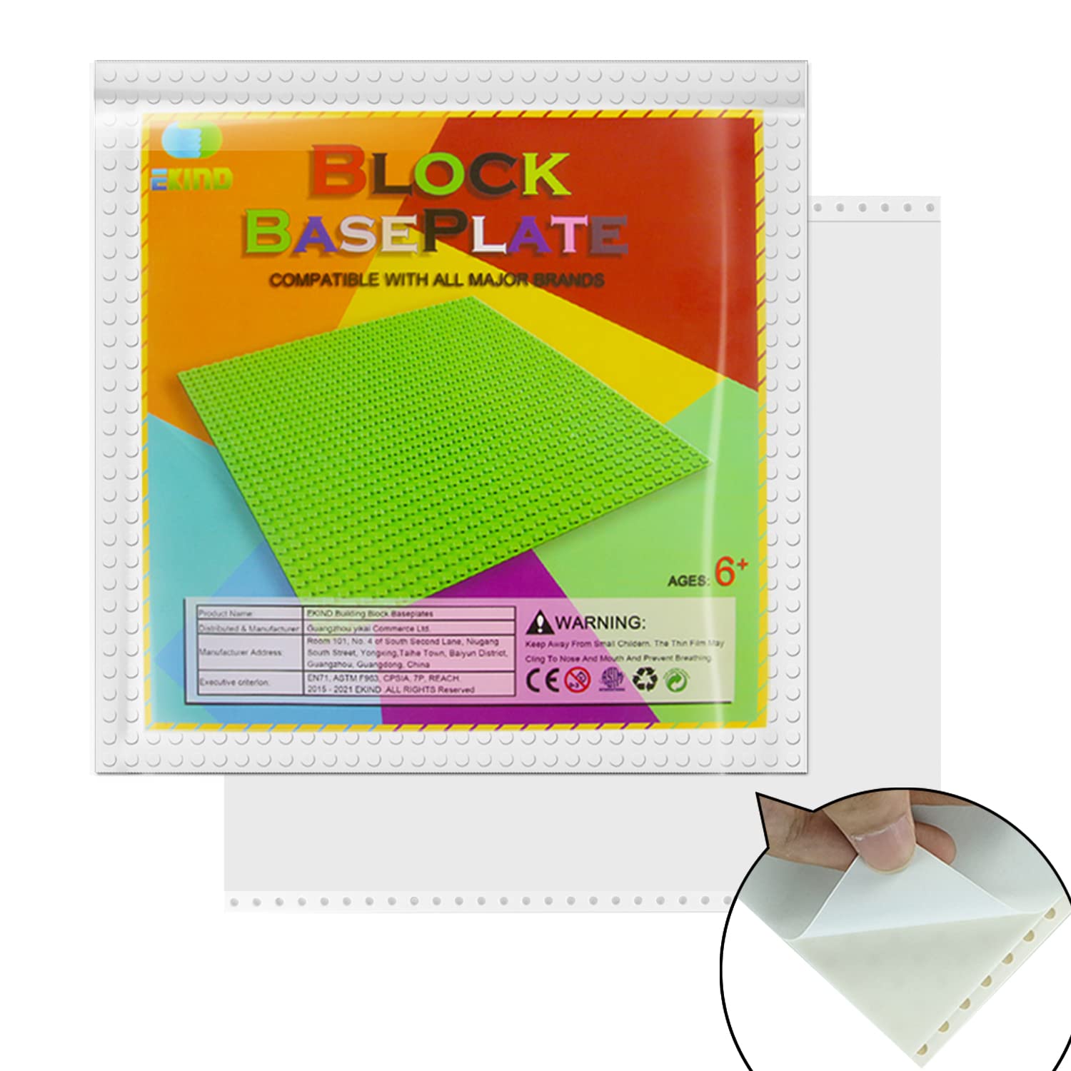 EKIND2 PCS Self Adhesive Classic Building Brick Plate 10" x 10" Compatible with Building Brickyard Blocks All Major Brands (White)