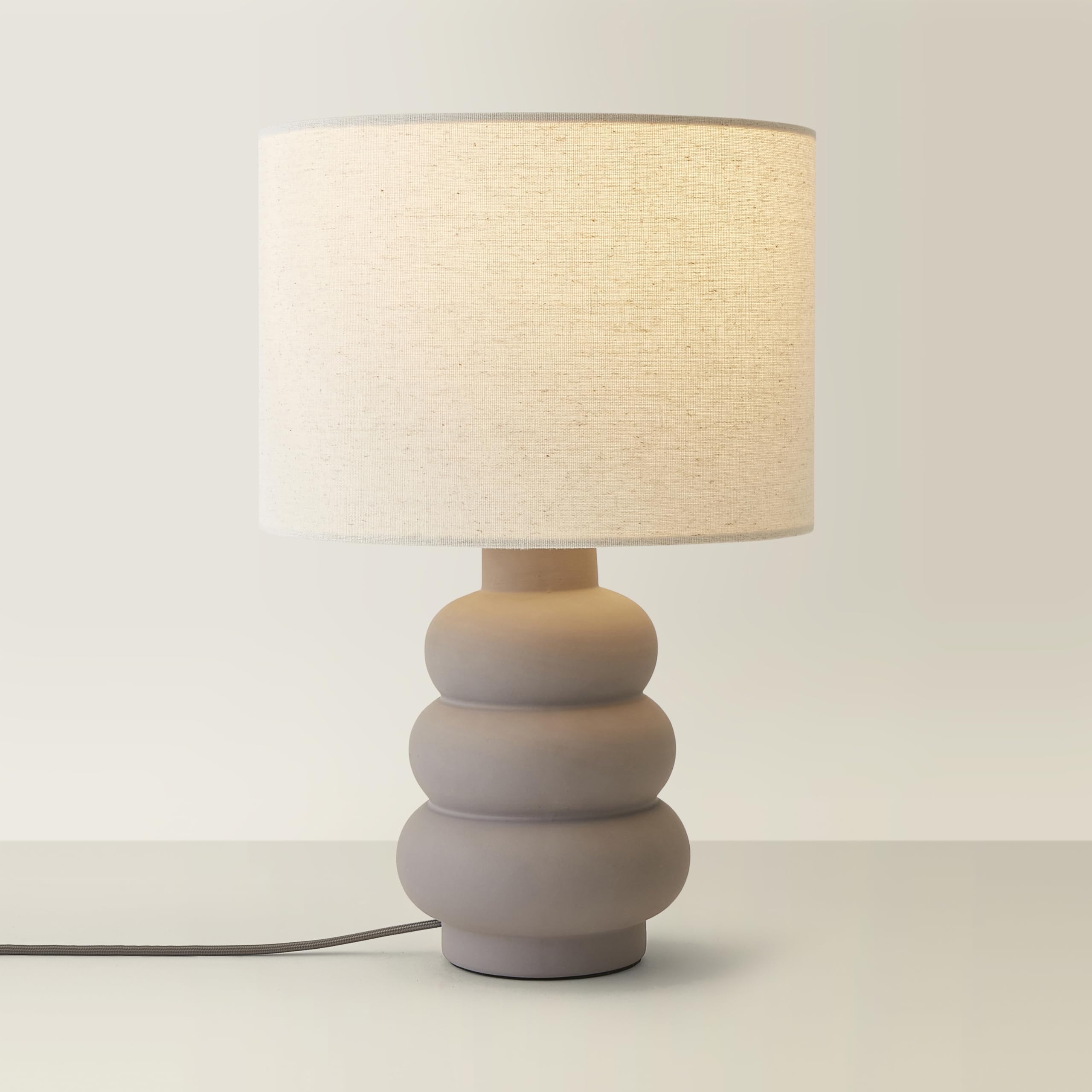 ValueLights | Rochelle Natural Linen Drum Shade Grey Bubble Stack Ceramic Stoneware Table Lamp | Table Lamps, Home Décor & Improvement Essential