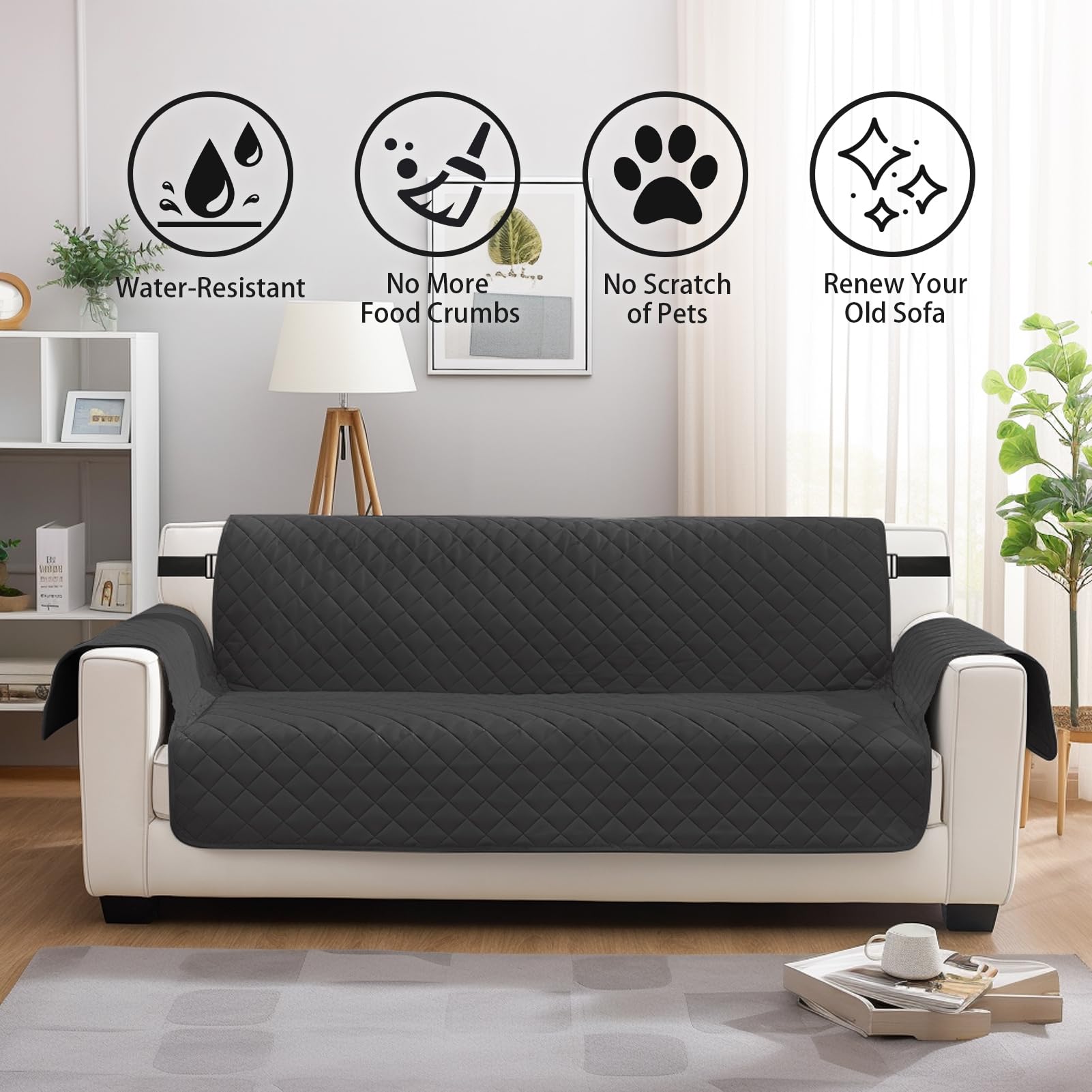Teynewer Reversible Chair Covers Water Repellent Sofa Cover 1 Seater Sofa Slipcover for Kids Pets Checked Pattern Thick Quilted with Elastic Strap - Image 3
