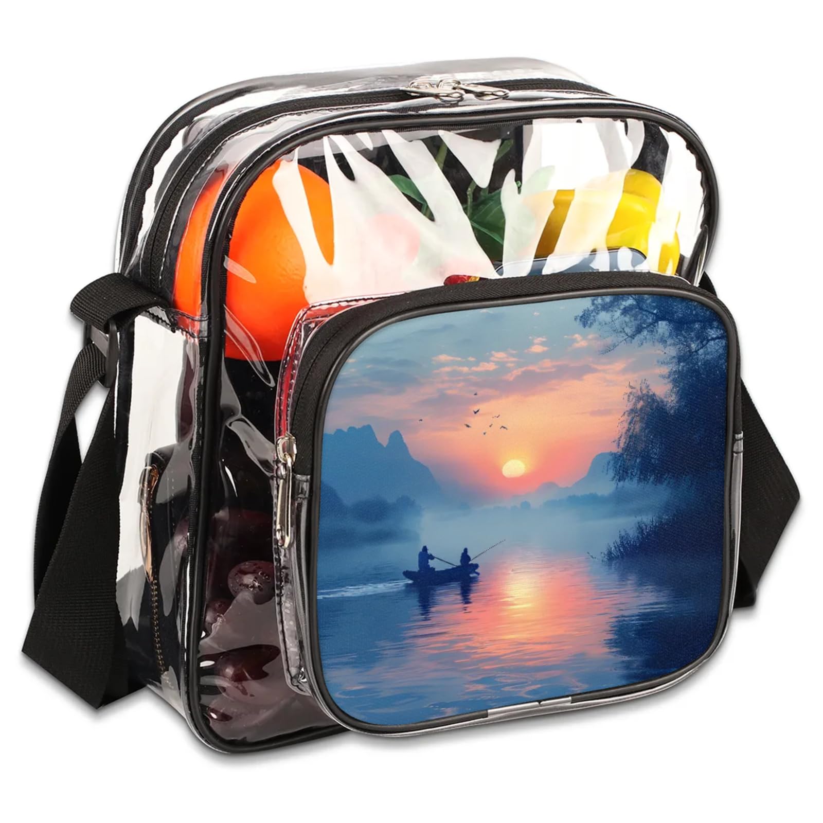 GzLeyigou Clear Crossbody Bag Stadium Approved Lake Transparent Bag for Festivals, Sports Events, Concerts,Beach Bag for Women Men Clear Purse with Front Pocket Messenger Bag with Adjustable Strap