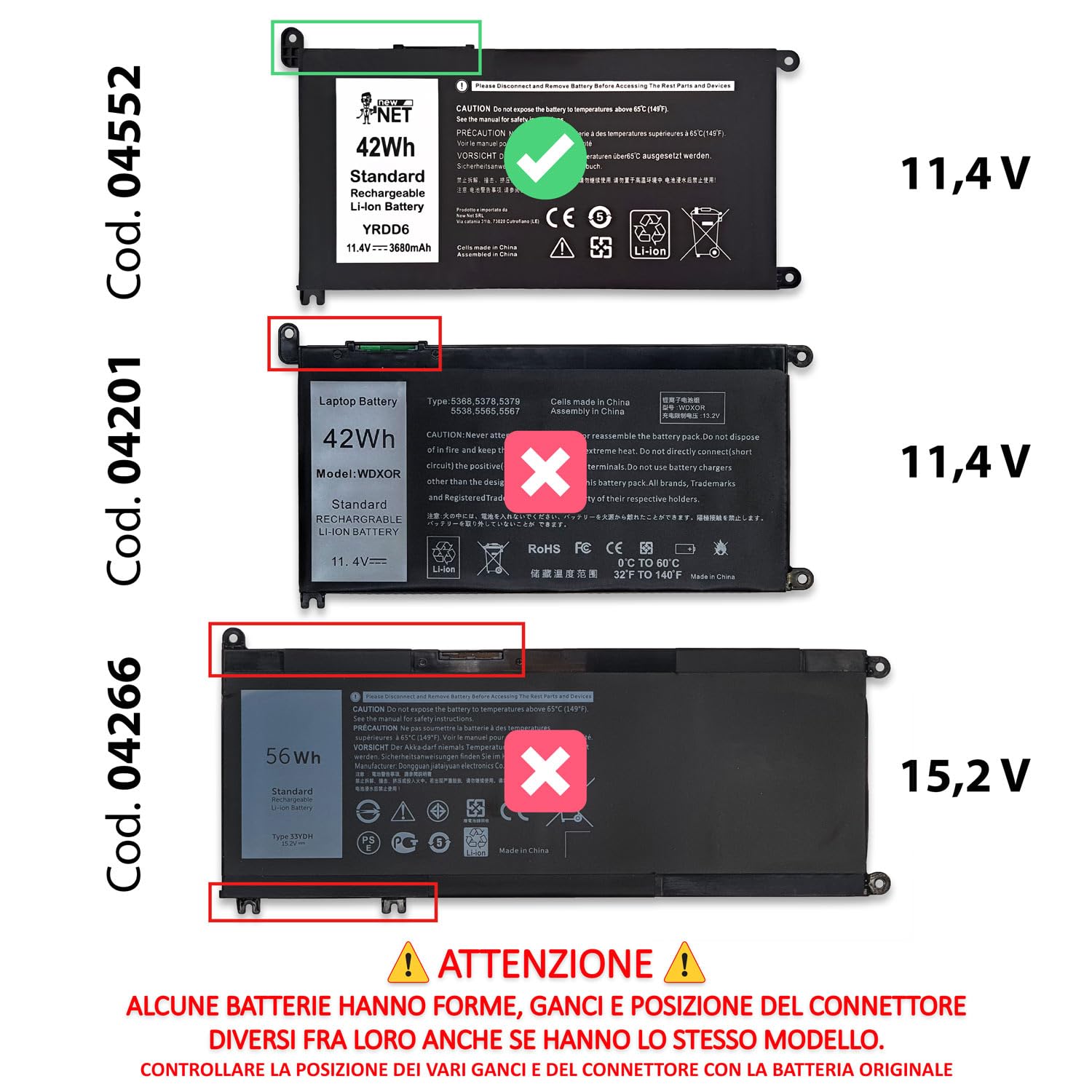 New Net - Batteria YRDD6 [11.4V - 3680mAh] compatibile con Dell 0YRDD6, YT39X, 0YT39X, 26JGK, 8GHCX, CTGKT, 1VX1H, VM732, FDRHM, WJPC4