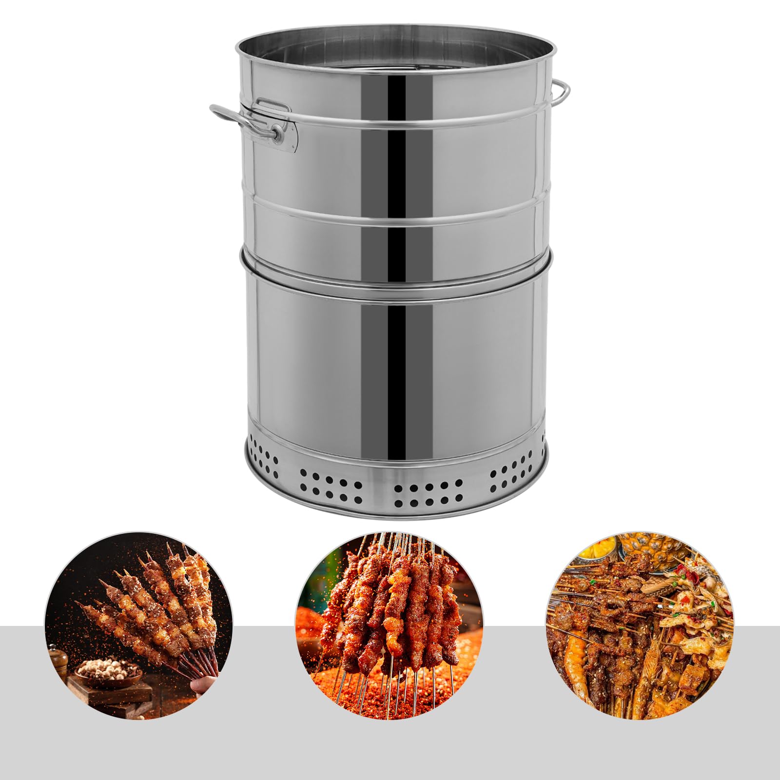 Barbecue portatile a carbonella, con 50 spiedini, contenitore per spezie, ciotola per olio e morsetto per alimenti, ecc., per interni ed esterni