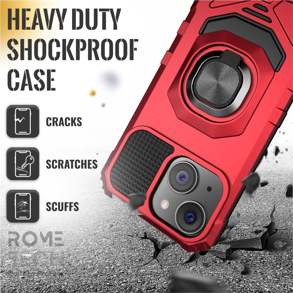 Designed for Apple iPhone 15 Phone case with Kickstand - Heavy Duty Armor Cover with Kickstand - Military Grade iPhone 15 Case - Red