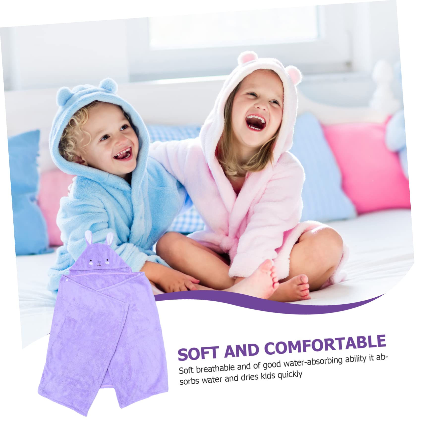 Kinder Badetuch mit Kapuze, Violett, 70x140, Cartoon