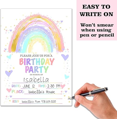 Miniatura 3 de Nopoben Tarjetas de invitación para fiesta de cumpleaños, invitación de fiesta de cumpleaños arcoíris, celebración de fiesta de niños, 20 tarjetas