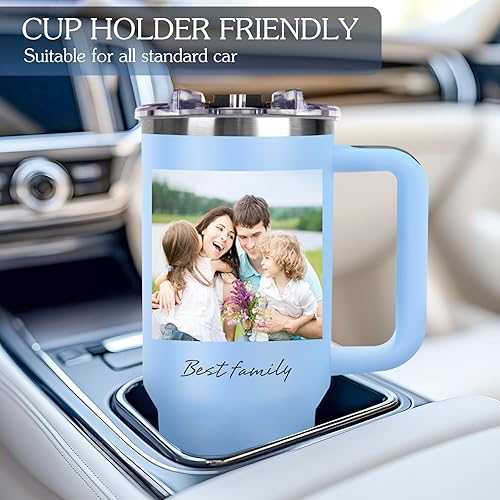 Miniatura 3 de Vaso personalizado de 40 onzas con asa y pajita, vaso personalizado con imagen, logotipo, texto, taza de café de viaje de acero inoxidable, regalos