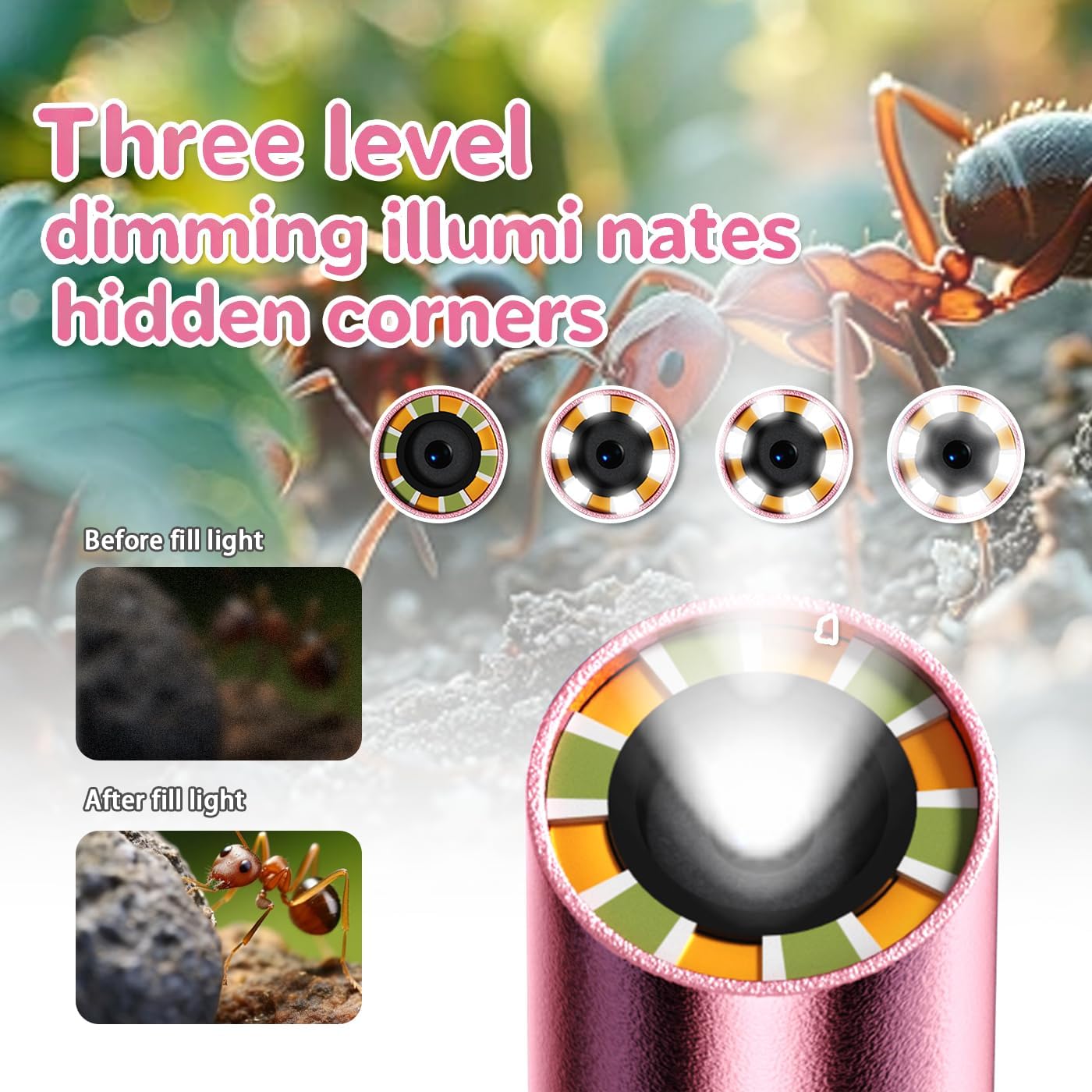 Kids Borescope Camera Toy with Light, Borescope Snake Camera with Light & 32GB SD Card or Kids, Outdoor Educational STEM Toys, Birthday Gift for Boys & Girls Ages 4-12 (Pink)