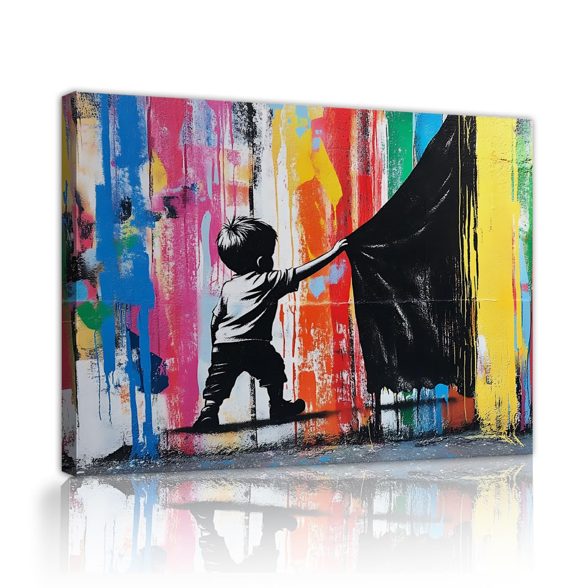 TOANGWALL Street Art Boy Canvas Wall Art Colorful Graffiti Drips Background Modern Urban Abstract Silhouette Framed Mural Poster for Living Room Bed Lounge Decor 40x50cm