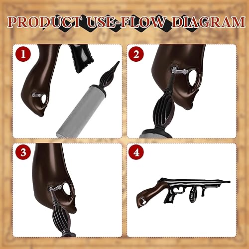 Miniatura 4 de Juego de 9 bolsas inflables de lona para dinero con cierre de cordón, pistola inflable, fiesta temática de cosplay de los años 20, decoración de