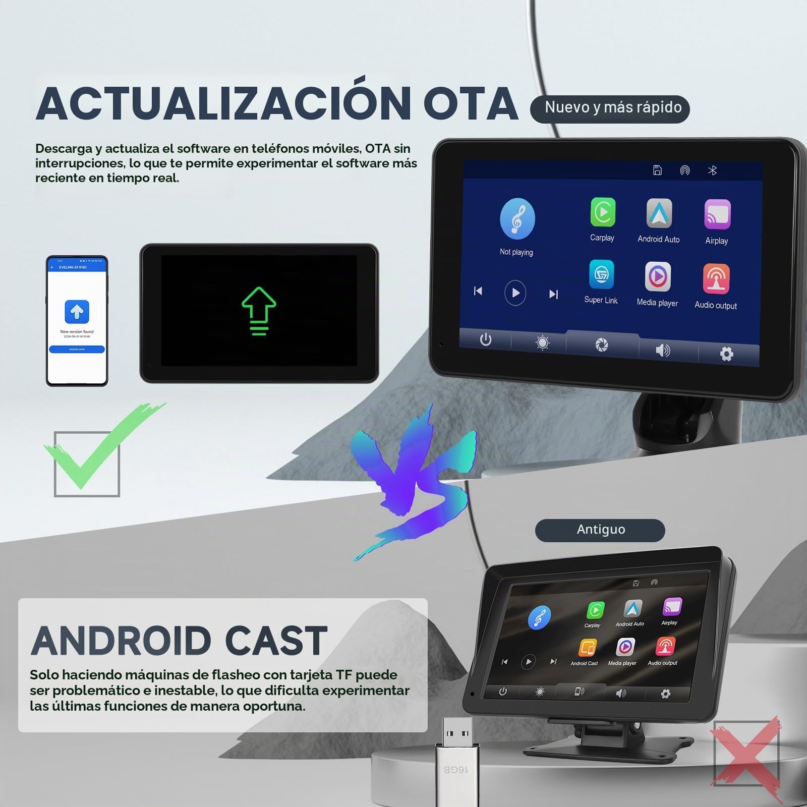 CarPlay inalámbrico de 7 pulgadas, compatible con Android Auto Bluetooth Airplay para coches, pantalla portátil CarPlay Android Auto