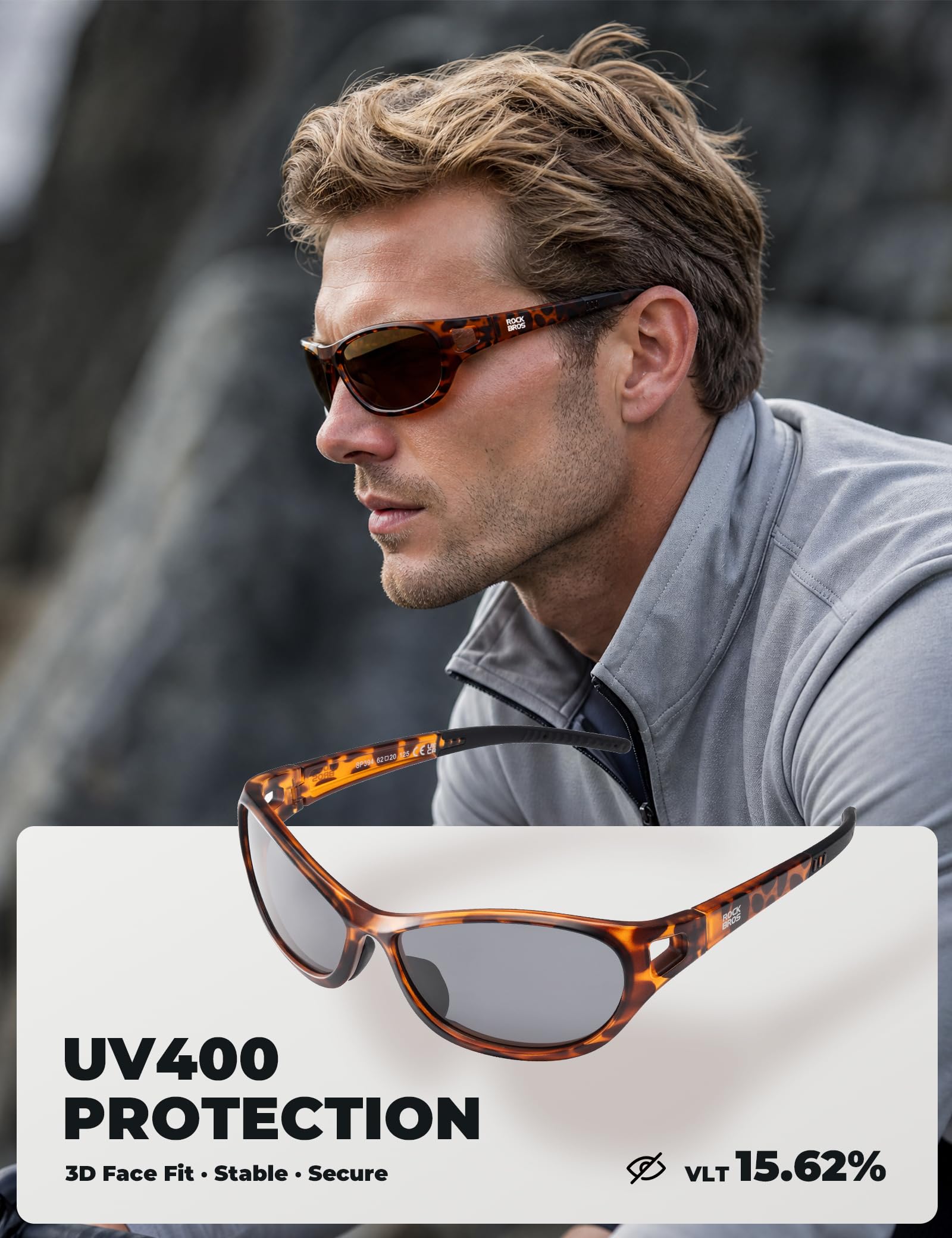 ROCKBROS Sonnenbrille Fahrradbrille Herren Damen, Polarisierte Sportbrille Schnelle Brille, 21g Ultraleicht TAC, UV400 Schutz TR90 Rahmen Sunglasses, Laufbrille für Rennrad, Laufen, Angeln, Golf