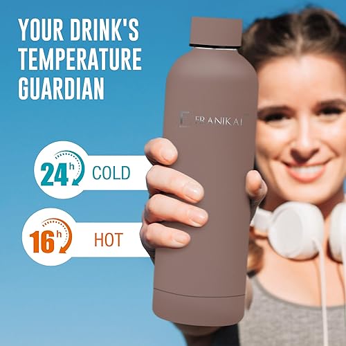 Miniatura 5 de FRANIKAI Botella de agua aislada, botellas de agua de acero inoxidable con tapa, a prueba de fugas, botella de agua deportiva de metal para los
