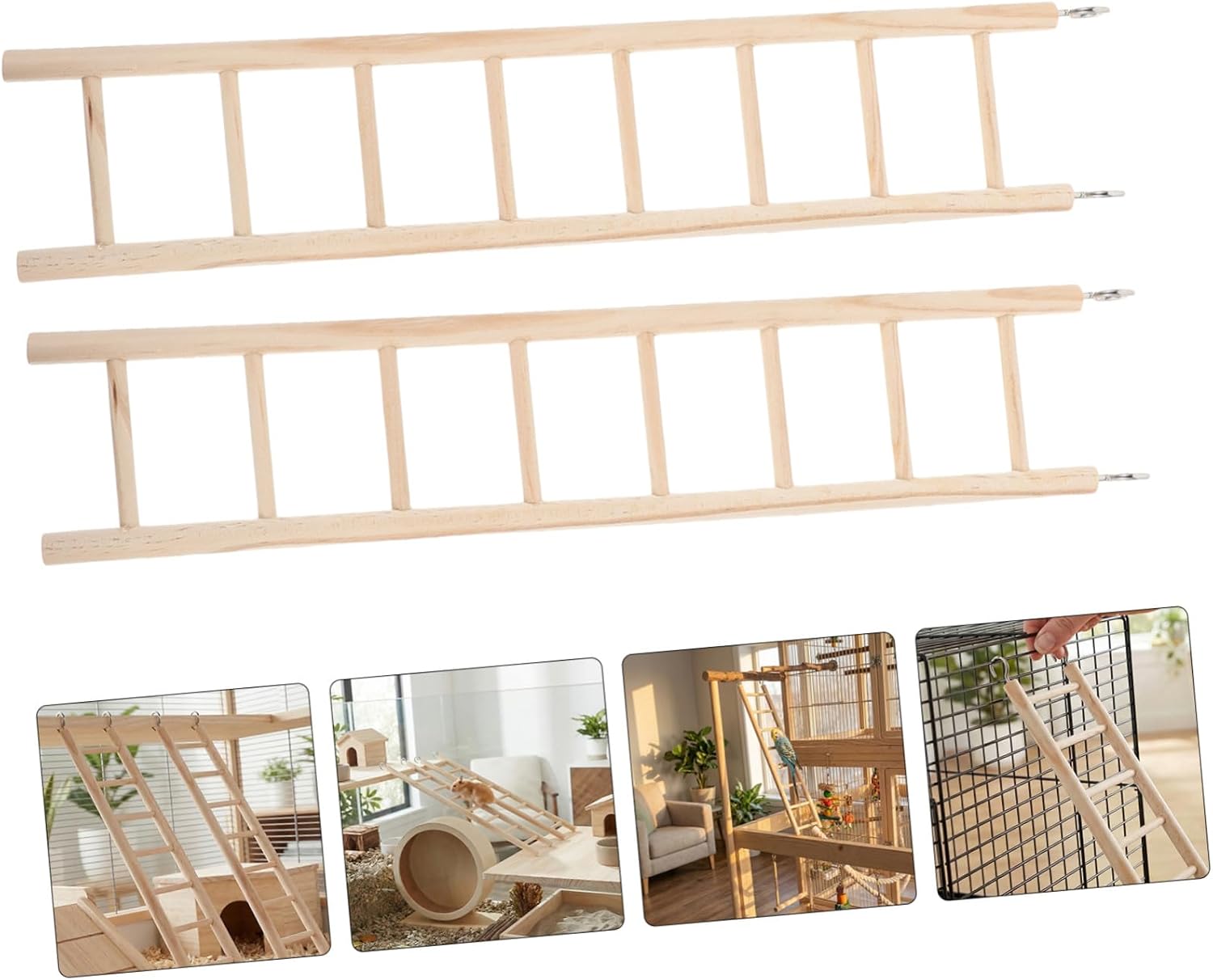 2pcs Wooden Pet Bird Ladders for Parakeets and Hamsters, Indoor Cage Climbing with Easy Hanging Hooks, Enhances Claw Health for Small to Medium Birds and Pets